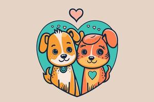 schattig paar honden in liefde dier Valentijn dag kaart uitnodiging achtergrond vector