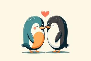 schattig pinguïns paar in liefde dier Valentijn dag kaart uitnodiging achtergrond vector
