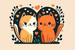 paar schattig kat in liefde dier Valentijn dag kaart uitnodiging achtergrond vector