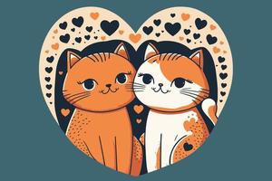 paar schattig kat in liefde dier Valentijn dag kaart uitnodiging achtergrond vector