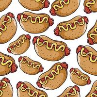 hotdog naadloos patroon met gekleurde hand- tekening stijl vector