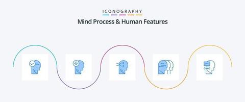 geest werkwijze en menselijk Kenmerken blauw 5 icoon pak inclusief planning. verstand. denken. karakter. denken vector