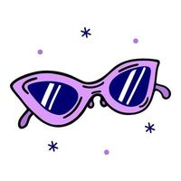 zonnebril vector icoon. elegant Purper bril met een ovaal kader. hand- getrokken gemakkelijk tekening geïsoleerd Aan wit. groovy mode accessoire. vlak tekenfilm clip art, jaren 70, 80s stijl. voor logo, web, apps