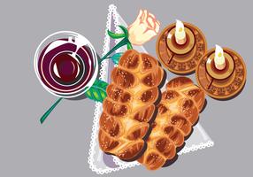 Shabbat Shalom. Kaarsen, Kiddush Cup en Challah vector