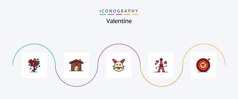 Valentijn lijn gevulde vlak 5 icoon pak inclusief doelwit. hart. konijn. liefde. Pasen vector