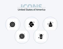 Verenigde Staten van Amerika glyph icoon pak 5 icoon ontwerp. tas. dollar. Amerikaans. hoed. Verenigde Staten van Amerika vector