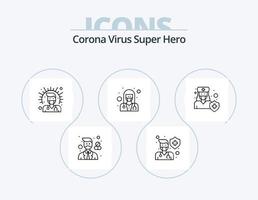 corona virus super held lijn icoon pak 5 icoon ontwerp. dokter. vrouw. dokter. verkeer politie. dwingen vector