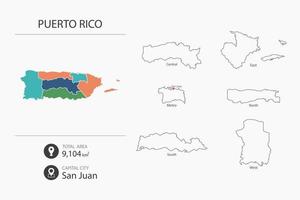 kaart van puerto rico met gedetailleerd land kaart. kaart elementen van steden, totaal gebieden en hoofdstad. vector