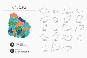kaart van Uruguay met gedetailleerd land kaart. kaart elementen van steden, totaal gebieden en hoofdstad. vector
