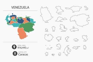 kaart van Venezuela met gedetailleerd land kaart. kaart elementen van steden, totaal gebieden en hoofdstad. vector