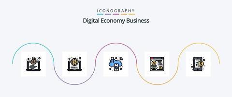 digitaal economie bedrijf lijn gevulde vlak 5 icoon pak inclusief financiën. bedrijf. wolk. fabriek. web vector