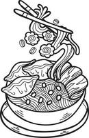 hand- getrokken noedels of ramen Chinese en Japans voedsel illustratie vector