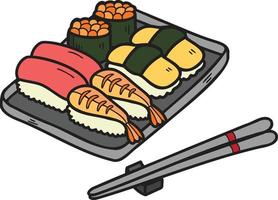 hand- getrokken sushi en eetstokjes Chinese en Japans voedsel illustratie vector