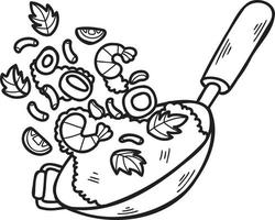 hand- getrokken wok en gebakken rijst- Chinese en Japans voedsel illustratie vector