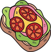 hand- getrokken belegd broodje gesneden illustratie vector