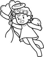 hand- getrokken Cupido met hart ballonnen illustratie vector