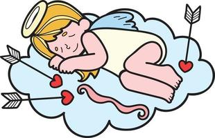 hand- getrokken Cupido met wolken illustratie vector