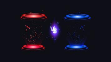 vs versus strijd opschrift modern banier sjabloon, rood en blauw glimmend achtergrond, strijd spel, spel koppel vector