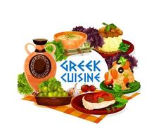 Grieks olijven, zeevruchten risotto, soep en gebakken vis vector