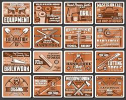 bouw en diy gereedschap retro posters vector