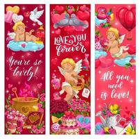 cupido's, rood harten en valentijnsdag dag liefde cadeaus vector