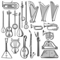 musical instrumenten geïsoleerd schetsen. muziek- voorwerpen vector