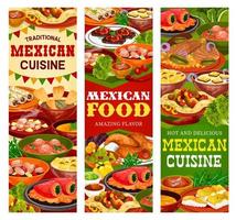 Mexicaans vlees, groente en vis voedsel banners vector
