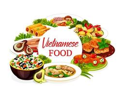 Vietnamees gerechten icoon met vis, vlees en toetje vector