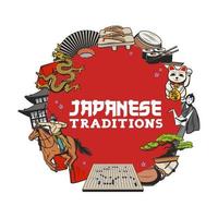 Japans sushi, bonsai, pagode en sakura icoon vector
