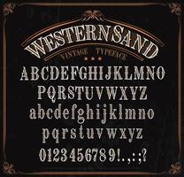 lettertype, western doopvont alfabet, getallen en tekens vector