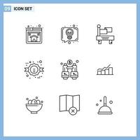 9 thematisch vector contouren en bewerkbare symbolen van bevind zich onderzoeken trein kijker korting bewerkbare vector ontwerp elementen