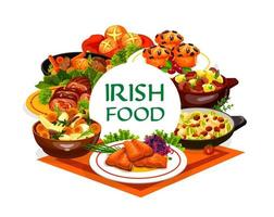 Iers keuken voedsel, vlees groente stoofschotels en vis vector