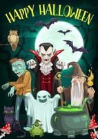 halloween geest, vampier, zombie en tovenaar vector