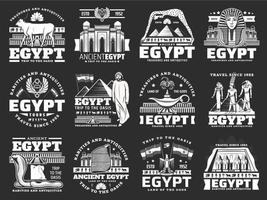 oude Egypte pictogrammen, reizen oriëntatiepunten en toerisme vector