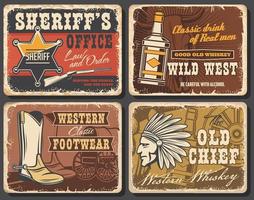 wild west retro affiches, western vector kaarten reeks