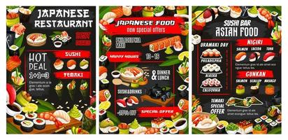 Japans sushi restaurant, Aziatisch voedsel buffet menu vector