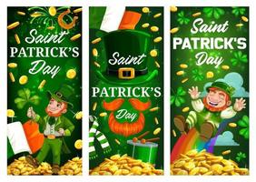 patricks dag elf van Ierse folklore, groen Klaver en goud vector