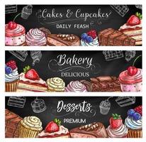 gebakje cakes en patisserie bakkerij cupcakes schetsen vector