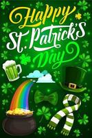 Patrick dag groen klaver, elf van Ierse folklore hoed, goud vector