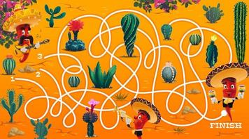 labyrint doolhof werkblad, Mexicaans mariachi cactus vector