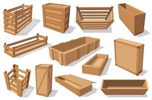 pallets en hout kratten. pakjes, houten dozen vector