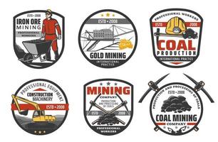 ijzer erts mijnbouw industrie steenkool de mijne machinerie pictogrammen vector