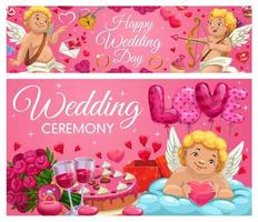 bruiloft ceremonie kalligrafie. harten, liefde, cupido's vector