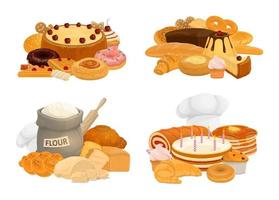 brood, desserts en gebakje vector pictogrammen