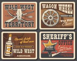 wild west sheriff geweren, ster, western stier schedels vector