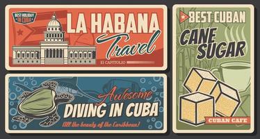 Cubaans vlag, Havana reizen mijlpaal en duiken masker vector