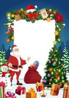de kerstman, sneeuwman met Kerstmis boom en uithangbord vector