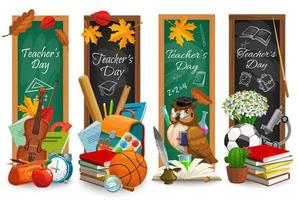 leraren dag onderwijs vakantie schoolbord banners vector