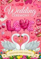 huwelijk ceremonie, bruiloft symbolen en zwaan vogelstand vector