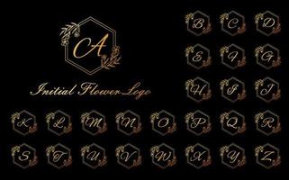 reeks van luxe cirkel alfabet brief bloemen ontwerp. elegant goud alfabet Koninklijk logo icoon. vector